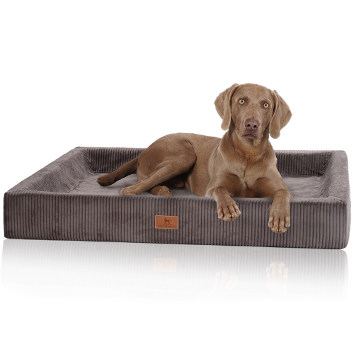 Knuffelwuff orthopädisches Hundebett aus Cord mit Handwebcharakter Santiago XL 105 x 80cm Braungrau