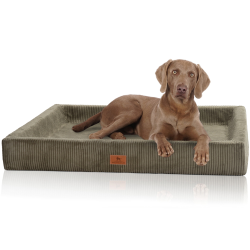 Knuffelwuff orthopädisches Hundebett aus Cord mit Handwebcharakter Santiago XL 105 x 80cm Khaki