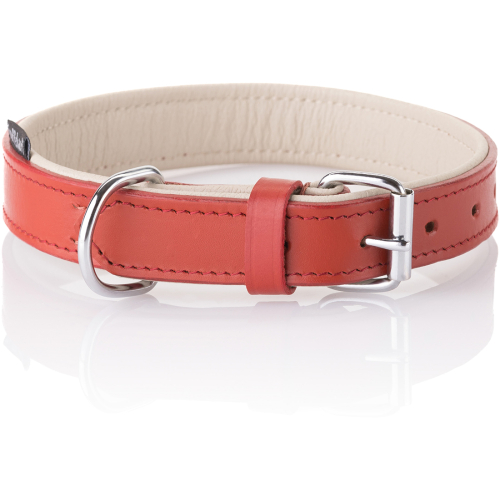 Knuffelwuff weiches Echtleder Hundehalsband Basic Plus, Rot, 55-65cm