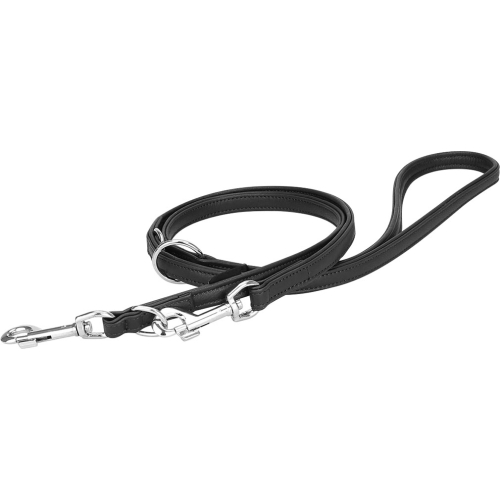 Knuffelwuff weiche verstellbare Echtleder Hundeleine Basic Plus Schwarz, Länge 200cm, Breite 2,0cm